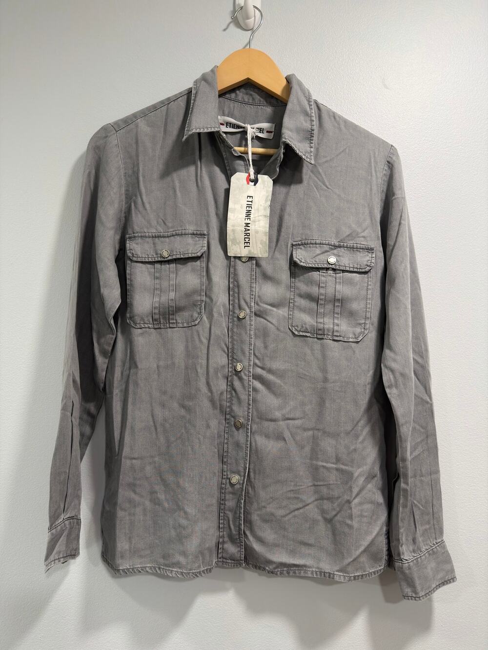 Etienne Marcel Gray Soft Lyocell Snap Front Western Casual Button Up NWT XS